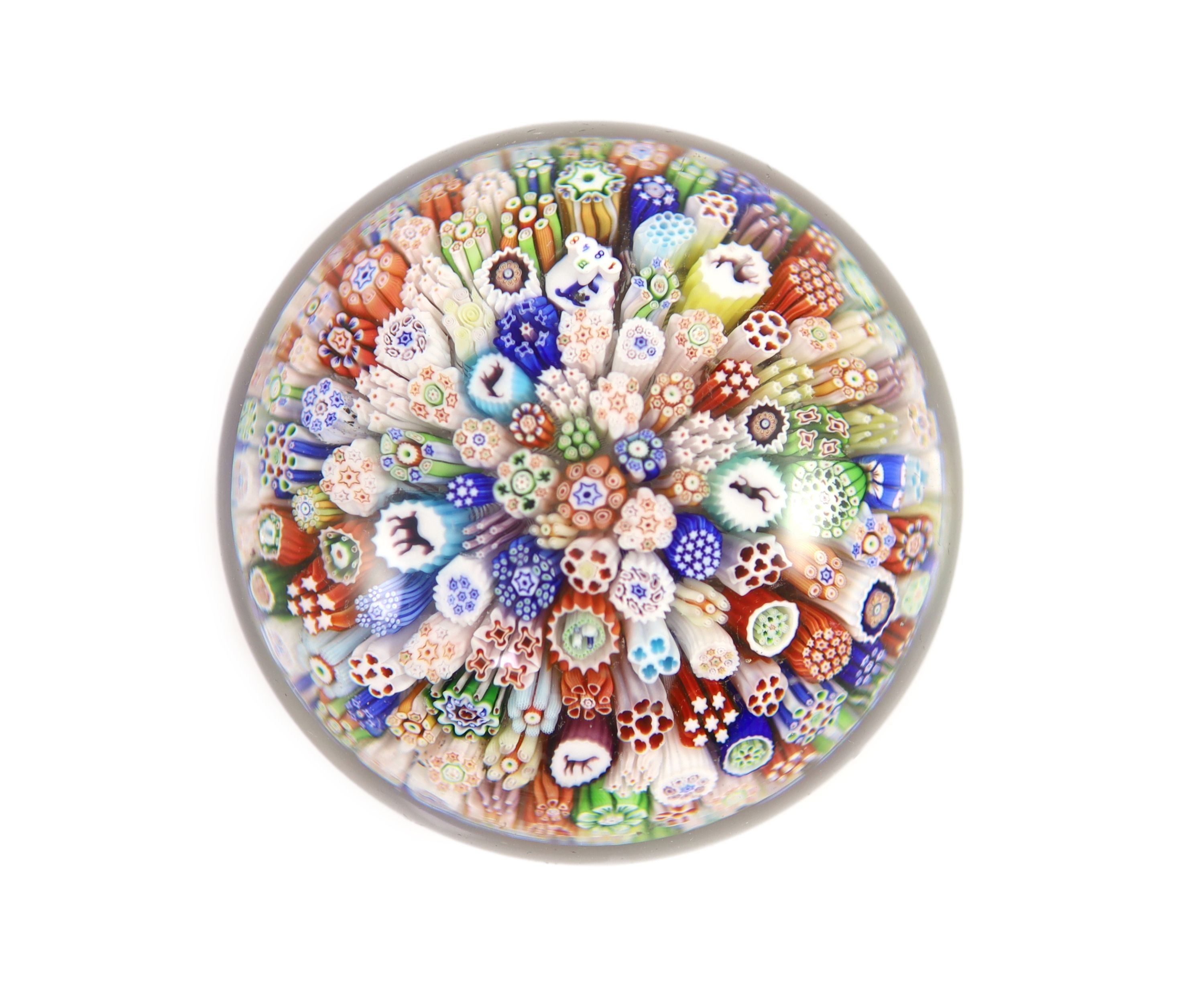 A Baccarat close packed millefiori glass paperweight, dated 1848, diameter 6.5cm